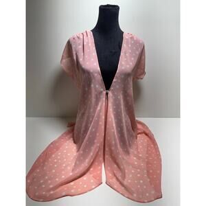 Oscar De La Renta Pink Label Women’s Sheer Pink White Polka Dot Mini Robe Sz M